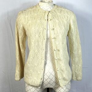 Rosanna Cream Colored Cardigan Size 36 (5.5) 100% Virgin Wool Hand Loomed